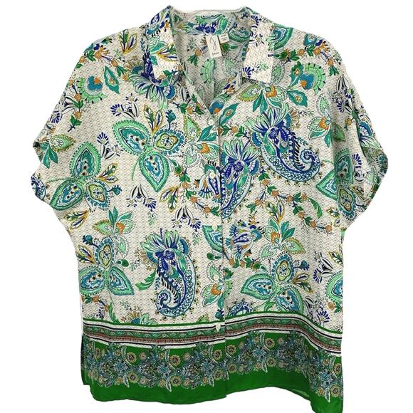 Joie Women Short Sleeve Blouse Top Boho Vacation Retro 70s Green Size Medium - Picture 1 of 5